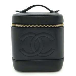 CHANEL Black Caviar Leather Logo Pouch